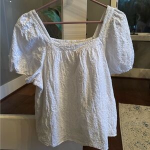 LOFT White Eyelet Short Sleeve Women's Top 100% Cotton